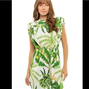 Tropical Green Leaf Print Dress